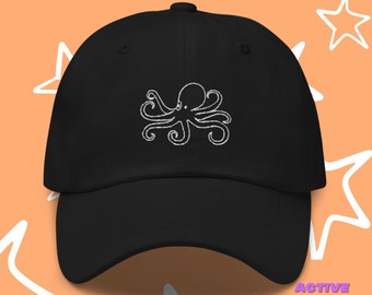 Octopus Hat, Baseball Cap Embroidered Cotton Adjustable Dad Hat