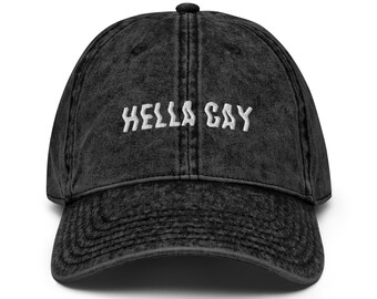 Hella Gay LGBTQ Vintage Baseball Cap Embroidered Washed Denim Dad Hat