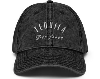 Tequila Por Favor Vintage Baseball Cap Embroidered Washed Denim Dad Hat