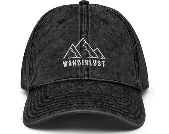 Wanderlust Adventure Vintage Baseball Cap Embroidered Washed Denim Dad Hat