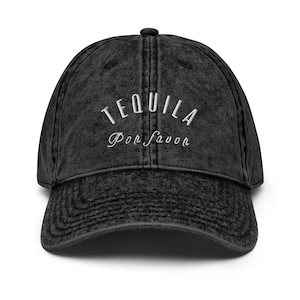 Tequila Por Favor Vintage Baseball Cap Embroidered Washed Denim Dad Hat Black