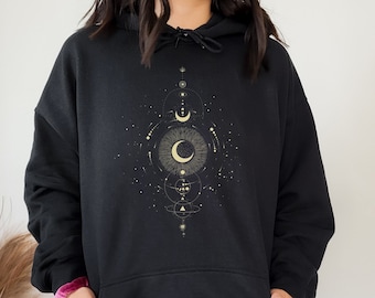 Celestial Aesthetic Vintage Boho Hoodie, Aesthetic Shirt, Astrology Sun and Moon Shirt, Aesthetic Vintage Sweatshirt, Women’s Vintage Hoodie