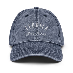 Tequila Por Favor Vintage Baseball Cap Embroidered Washed Denim Dad Hat Navy