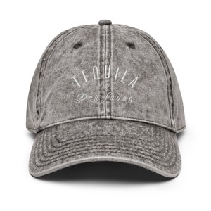 Tequila Por Favor Vintage Baseball Cap Embroidered Washed Denim Dad Hat Charcoal Grey