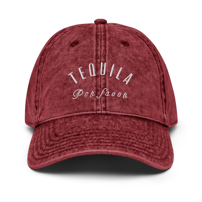 Tequila Por Favor Vintage Baseball Cap Embroidered Washed Denim Dad Hat Maroon