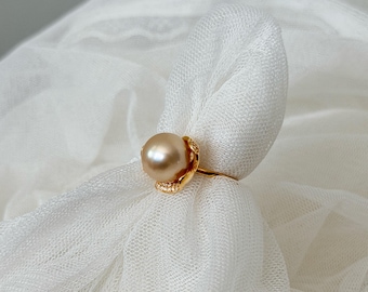 Anillo de perla del Mar del Sur en tono dorado claro/regalo para ella/anillo de plata de ley 925