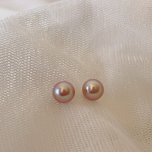 Rare color alert! Round Freshwater pearl earrings/pearl vermeil earrings/pink pearl earrings/gift for her