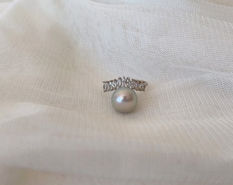 Anillo de perla de los mares del Sur: plata de ley chapada en oro de 18 quilates, tamaño ajustable