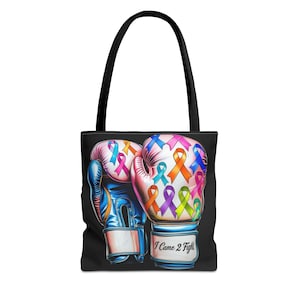 Fight Cancer Tote Bag: Colorful Boxing Glove Design, Breast Cancer Awareness