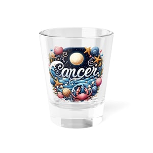 Cancer Zodiac Shot Glass | Astrology Gift for Cancer Signs | Birthday, Celebration, Barware, Collectible Drinkware