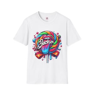 Colorful Sucker Graphic T-Shirt, Fun Tee for Candy Lovers, Casual Wear, Gift for Birthdays, Festivals, or Just Because