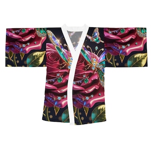 Luxurious Long Sleeve Kimono Robe, Floral Elegance, Butterfly Design, Perfect for Lounging, Gift for Her, Spa Day Essential