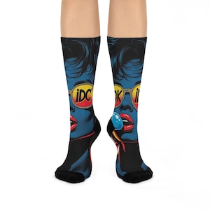 Meias de cano alto com estampas da moda IDK IDC, meias casuais descoladas para uso diário, presente perfeito para quem ama meias, meias divertidas e estilosas, moda única