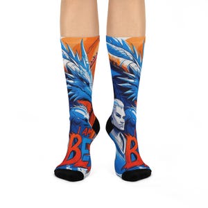 Vibrant Dragon & Avatar Print Crew Socks: Cushioned Comfort