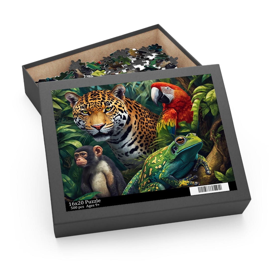 Rainforest Animals Puzzle | Jungle Jaguar Parrot Frog Monkey Puzzle - Etsy