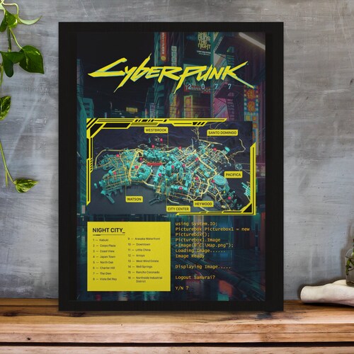 Cyberpunk 2077 Locations Map Poster frame Not Included. Etsy