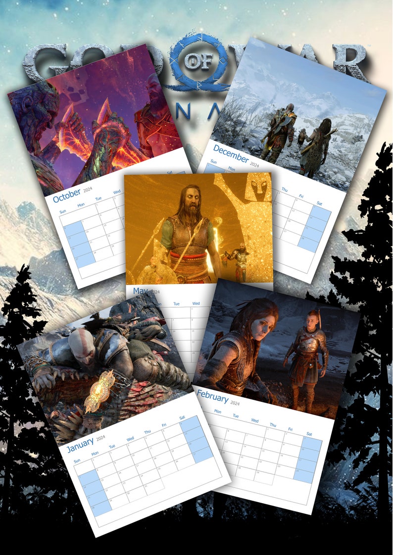 God of War Ragnarok 2024 A4 Calendar Journey Through Norse Mythology's