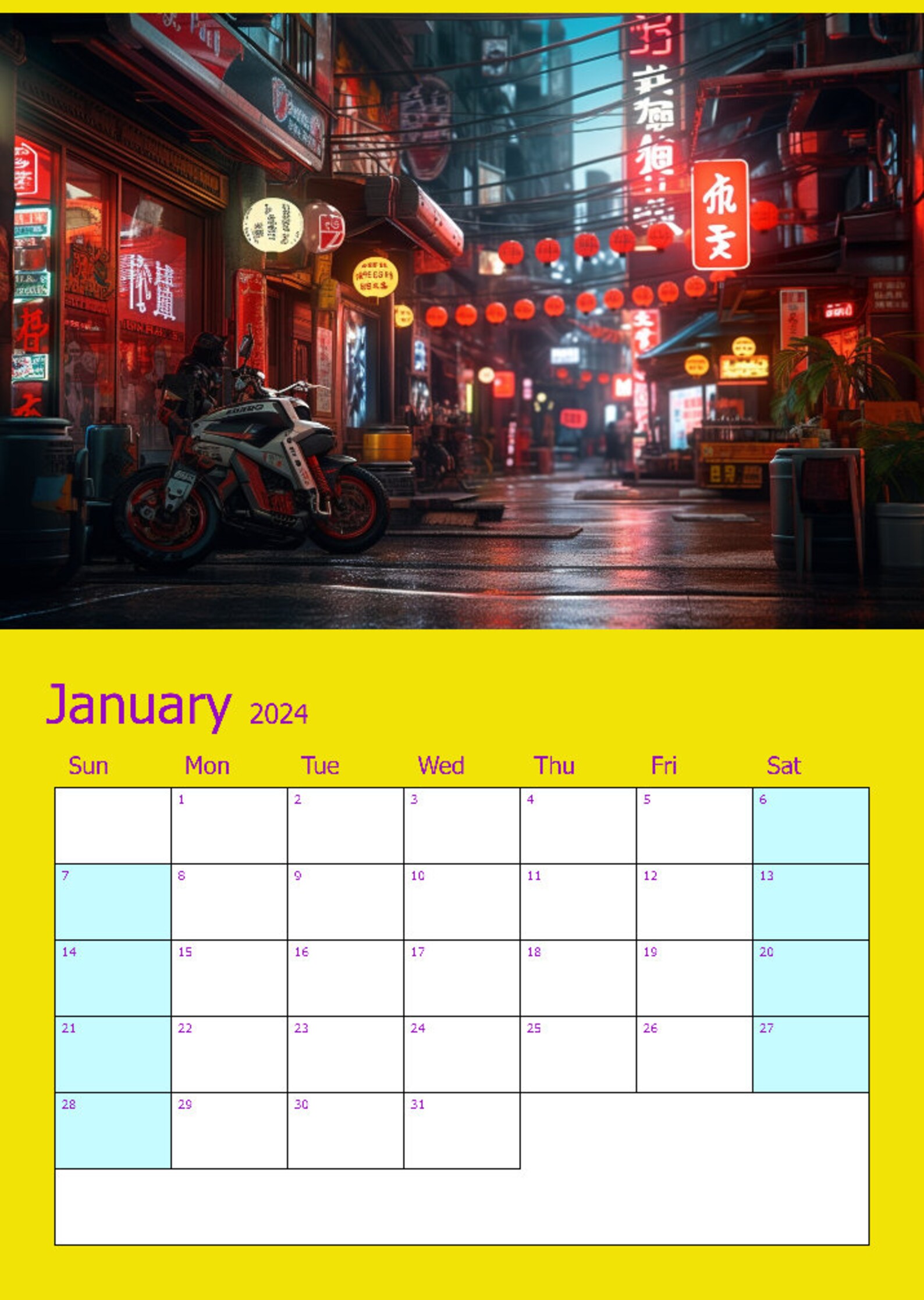 Cyberpunk 2025 A4 Calendar Etsy
