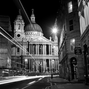 Saint Paul&#39;s Cathedral at Night - Photograph - Archival Giclee Print - London Landmark - Architecture - Cityscape - Wall Art