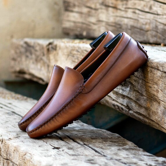 Robert August | Custom Made Men's Driving Shoes, Tan Nappa Leather