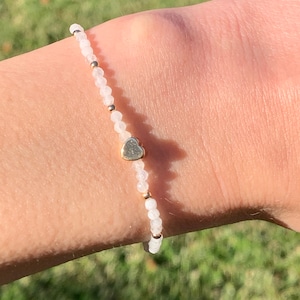 Moonstone Gold Filled Bracelet| Gold Filled Heart| Moonstone Bracelet| Heart Bracelet| 18kt Gold Filled Beaded Bracelet| Gemstone Jewelry