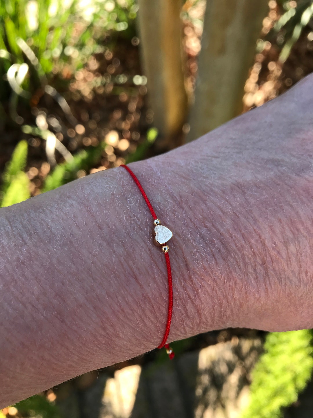 Red String Heart Bracelet Red Bracelet Gold Heart Bracelet Etsy