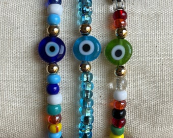 Evil Eye Glass Bead Bracelet, Evil Eye Bracelet, Colorful Evil Eye Bracelet, Gold Evil Eye Bracelet, Evil Eye Jewelry, Rainbow Bead Bracelet