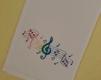 Rainbow Spectrum of Treble Embroidered Cotton Flour Sack Towel, Musical Notes Staff, Summer Outdoor Rainbow Party Decor, Gift For Musician