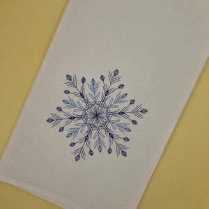 Blue Snowflake Embroidered Cotton Flour Sack Towel, Winter Decor, Holiday Kitchen, Hostess Gift, Snowflake Theme, Christmas Stocking Stuffer