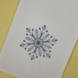 Blue and Gray Snowflake Embroidered Cotton Flour Sack Towel, Winter Decor, Christmas Party Decor, Snowflake Kitchen Tea Towel, Hostess Gifts