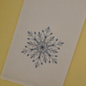 Blue Snowflake Embroidered Cotton Flour Sack Towel, Winter Decor, Snowflake Kitchen Towel Set, Blue Snowflake Decor, New Years Party Hostess
