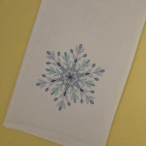 Blue Snowflake Embroidered Cotton Flour Sack Towel, Winter Decor, Holiday Kitchen Accent, Hostess Gifts, Snowflake Theme, New Year&#39;s Party