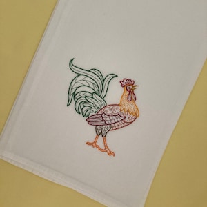 Robust Rooster Embroidered Cotton Flour Sack Towel, Home Living Kitchen Rooster Decor, Country Rustic, Farmhouse Home Decor, Chicken Decor