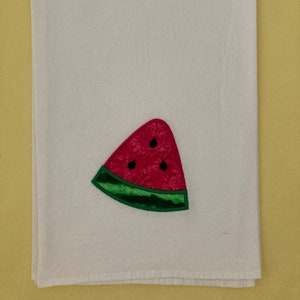 Juicy Watermelon Slice With Seeds Applique Embroidered Cotton Flour Sack Tea Towel, Summer Picnic Pool Party Decor, Washable, Eco Friendly