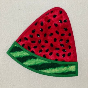 Juicy Watermelon Slice With Seeds Applique Embroidered Cotton Flour Sack Tea Towel, Summer Picnic Pool Party Decor, Washable, Eco Friendly