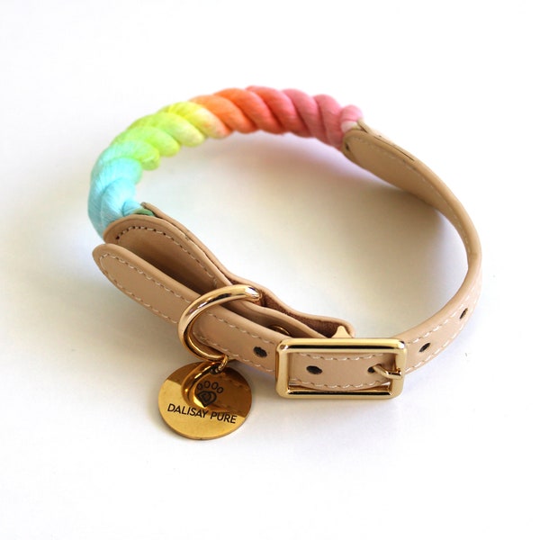 Cotton Rope Rainbow Dog Collar Beyond Par