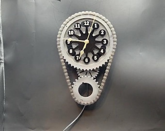 Engraved Chevy Big Block V8 Wall or Desk Clock: Rotating Timing Chain Gear, Personalized Custom Car Show Trophy, Camaro Nova Car Man Cave