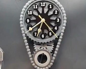 Personalized Chevy V8 Wall or Desk Clock: Rotating Gears, Piston Base, Custom Engraving, Camaro Nova Corvette Classic Muscle Car, Engraved