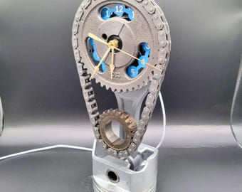 Personalized Ford 302 Gear Wall or Desk Clock: Motorized Timing Set Art, Car Show Trophy, Mustang F-150 Bronco Hot Rod V8 Muscle Car Decor