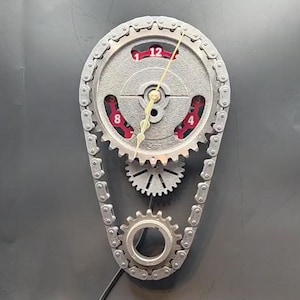 Engraved Ford Big Block Gear Wall or Desk Clock: Personalized Motorized Automotive Timepiece, Mustang, 460 V8 Muscle Car Man Cave Decor