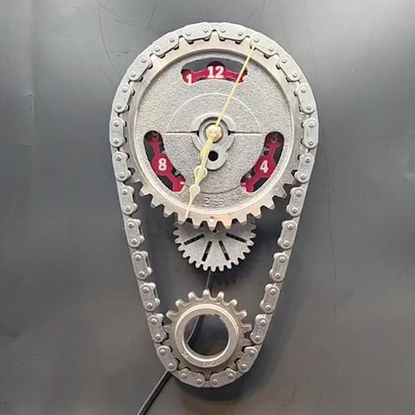 Engraved Ford Big Block Gear Wall or Desk Clock: Personalized Motorized Automotive Timepiece, Mustang, 460 V8 Muscle Car Man Cave Decor