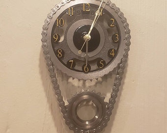 Black Gear Wall Clock, made with Chevy small block timing set