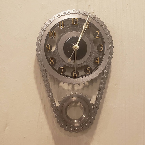 Black Gear Wall Clock, made with Chevy small block timing set