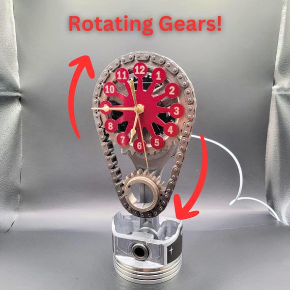 Vintage Rotating Gear Clock - Steampunk Metal Timing Chain Desk Clock, Battery Operated With Moving Gears, Office Decor
