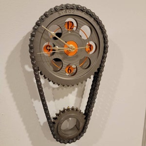 Handcrafted Mopar Dodge Timing Chain Wall Clock - Unique Automotive Art for Muscle Car Enthusiasts