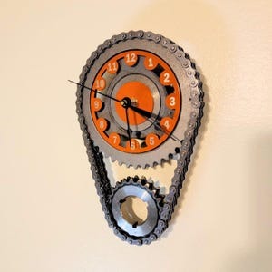 Unique Orange Chevy Small Block V8 Timing Gear Wall Clock - Automotive Decor for Muscle Car Enthusiasts, Man Cave