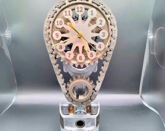 Personalized Oldsmobile V8 Timing Chain Clock Wall or Desk: Automotive Piston Art, Classic Cutlass Muscle Car Decor, Small Block Rotating