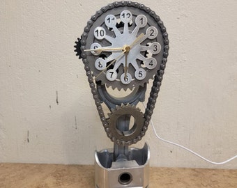 Ford 351 timing set, Motorized, Rotating Gear Clock, Stainless Steel face
