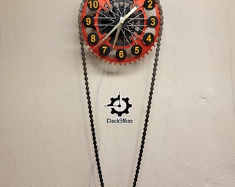 Bicycle Clock, Bicycle Spoke Clock Face with Rotating Sprockets and Chain