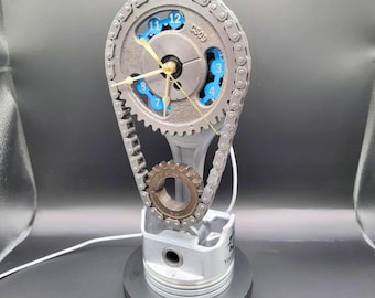 Ford 302 Engine Clock: Personalized Piston Art, Rotating Gears, Custom Engraved, Mustang Ranchero Bronco Classic V8 Man Cave Garage Decor